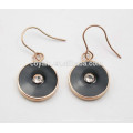 Luxury black enamel round rose gold plated earring with crystal